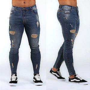 Calça Jeans com Devorê e Lavagem Sky Clean