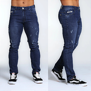 Calça Jeans com Puídos Modelagem Slim