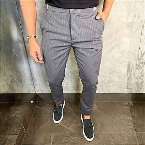 Calça Alfaiataria Risca de Giz Évora com ajuste Chumbo