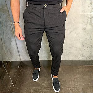 Calça Alfaiataria Risca de Giz Évora com ajuste Preto