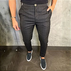 Calça Alfaiataria Príncipe de Gales com ajuste Preto