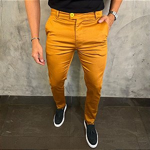 Calça Alfaiataria Sarja Acetinada Slim – Ferrugem