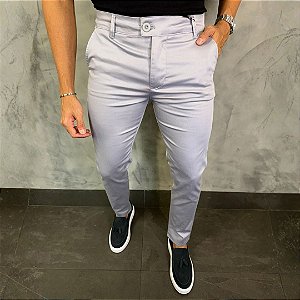Calça Alfaiataria Sarja Acetinada Slim – Cinza
