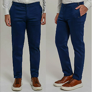 Calça alfaiataria Relax com Ajuste Lateral Azul Marinho