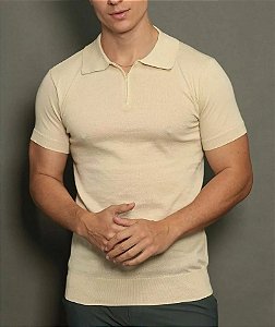 Polo Tricot Slim Mônaco Zíper Bege