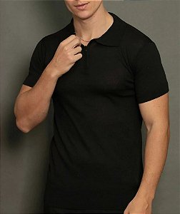 Polo Tricot Slim Mônaco Zíper Preto