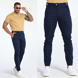 Calça Alfaiataria Ajuste Lateral – Azul Marinho
