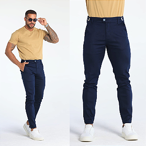 Calça Alfaiataria Skinny Ajuste Lateral – Azul Marinho