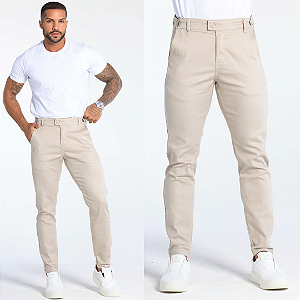 Calça Alfaiataria Skinny Ajuste Lateral – Areia