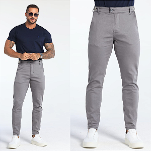 Calça Alfaiataria Skinny Ajuste Lateral – Cinza Claro