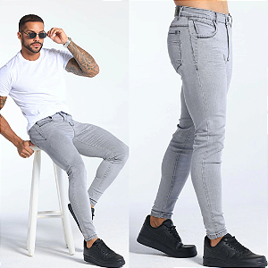 Calça Jeans Marmorizada Clara Com Prenças