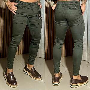 Calça Alfaiataria Cós Italiano Verde Militar Escuro