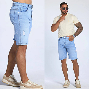 Bermuda Jeans Detalhes em Destroyed e Escrita