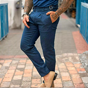 Calça Alfaiataria Jerry Ajuste Lateral Azul Jeans