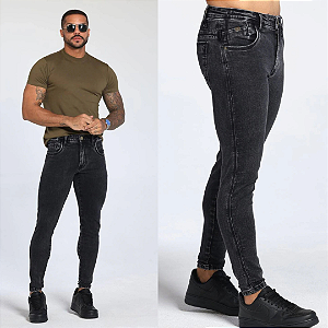 Calça Jeans Skinny Estonada Bolso Relógio