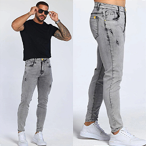 Calça Jeans Skinny Marmorizada Destroyed