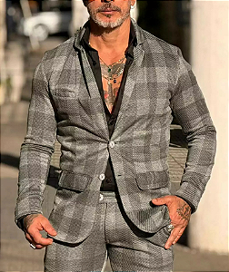 Blazer Jaqcard Xadrez Cinza