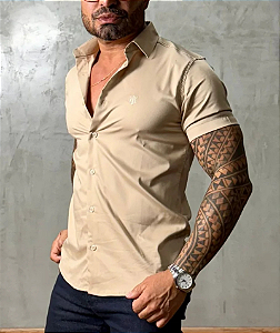 Camisa Social Fibra De Bambú Bege