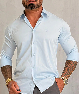 Camisa Social Fibra De Bambú ML Azul BB