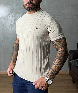 Camisa De Trico Listra Bege