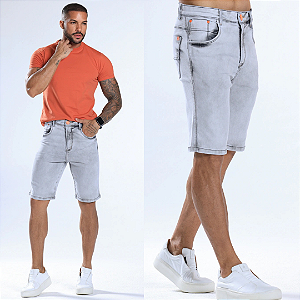 Bermuda Jeans Marmorizada Aviamentos Laranjas