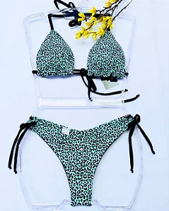 Biquíni cortininha animal print verde/fúcsia
