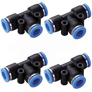 Conexão Pneumática Kit União Engate Em T Pu 06mm 4 Peças