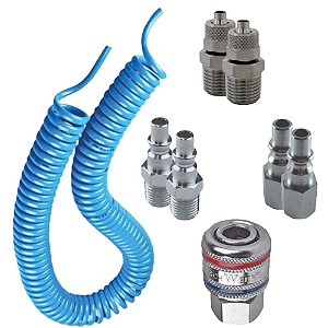 Mangueira Espiral Pu 8mm X 5 Mts  Kit Engate Rápido Ar 8pç