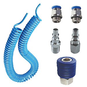 Kit Mangueira Espiral 3,5 Metros Rosca 1/4 macho conexões