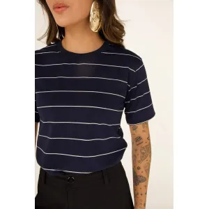 T-SHIRT  RIVIERA PREMIUM - LISTRADA AZUL MARINHO