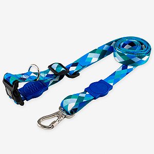 Guia para cachorros Mãos Livres Quadriculada Azul