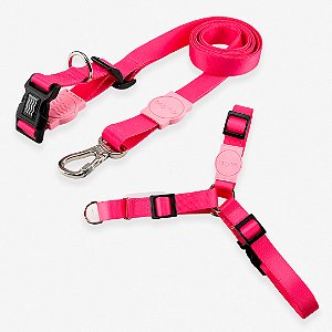 Kit Guia Mãos Livres + Peitoral Antipuxão Rose