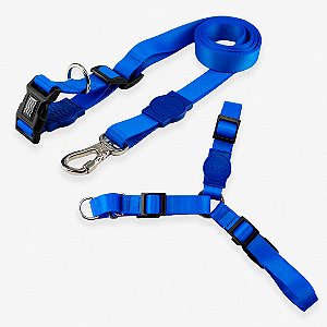 Kit Guia Mãos Livres + Peitoral Antipuxão Blue