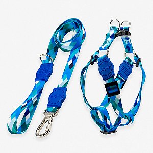 Kit Guia Padrão + Peitoral Americano Quadriculada Azul