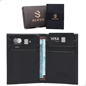 Carteira Masculina Couro Preto Legitimo Premium Slim