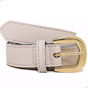 Cinto Slim Fino Feminino Couro Legítimo Bege