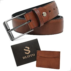 Cinto Slim Masculino Couro Legítimo Terra Cota + Brinde