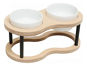 Comedouro Elevado Porcelana M Duplo Para Cachorro E Gato Marrom-claro