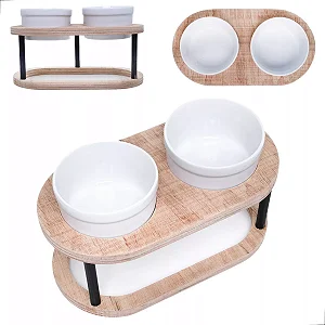 Comedouro Pet Bebedouro Cachorro Gato Elevado 2 Potes Tam M Marrom-claro