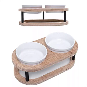 Comedouro Pet Bebedouro Cachorro Gato Elevado 2 Potes Tam P Marrom-claro