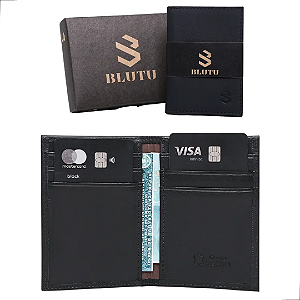 Carteira Masculina Porta Cartões Slim Couro Legítimo Preto Marrom