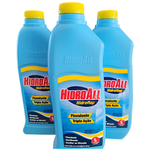 KIT Com 3 Frascos de Clarificante Hidrofloc Tripla Ação HCL Hidroall 1L – Não Altera pH