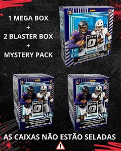 Break 456 - 2025 NFL Donruss Optic Mega Box + 2x Blaster Box (Caixas Abertas) + Mystery Pack - Escolha o seu time