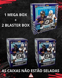 Break 483 - 3x 2025 NFL Optic Mega + 6x Blaster Box (Caixas Abertas) + Mega Mystery Pack (10 Cards) - Escolha o seu time