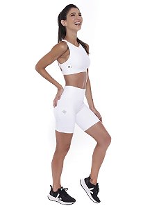 Short de Compressão com Bolsos Recorte Emana Branco