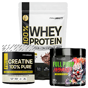 KIT WHEY 900G + CREATINA + INSANE PUMP 300G FULL HEALTH