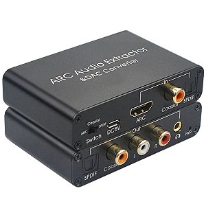 Extrator de Áudio HDMI ARC Óptico para RCA Fone P2 Toslink