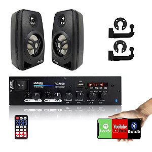 Kit Som Ambiente Receiver RC7000 500w + 2 Caixa de Som Preta