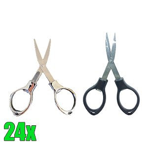 Kit Tesoura Dobrável Prata e Preta- 24 Un
