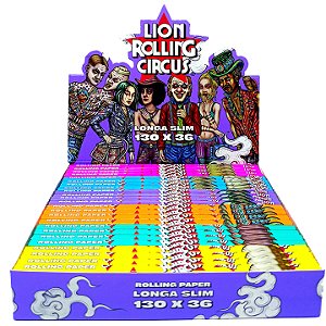 Seda Lion Rolling Circus Brasil Slim Longa King Size - Display 24 Un